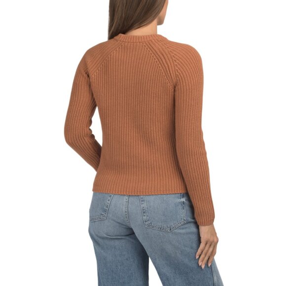 525 AMERICA Toasted Almond Cotton Jane Crew Neck Shaker Stitch Sweater - Picture 2 of 2